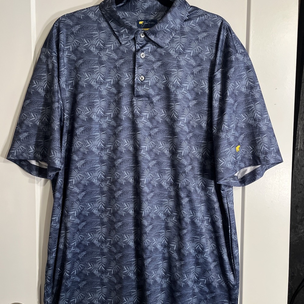 Jack Nicklaus Men's Golf Polo Shirt Blue Palm Print XL Performance Polo